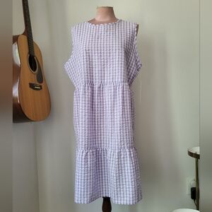 Sleeveless Lavender Gingham Midi Dress